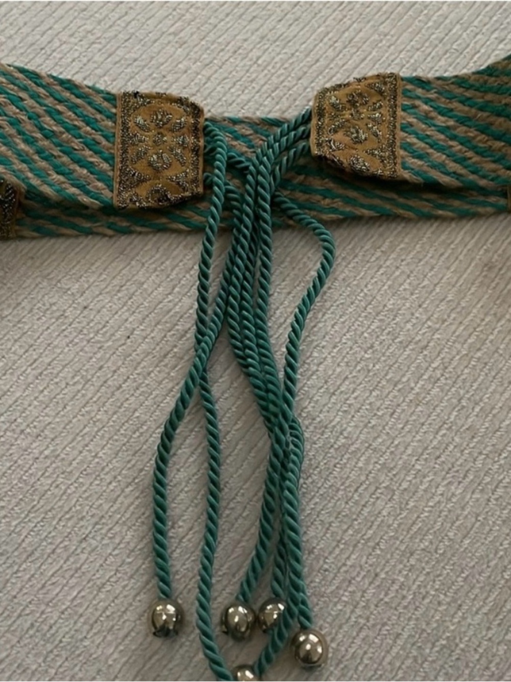 Women's Teal Twisted Rope Belt with Gold Accents